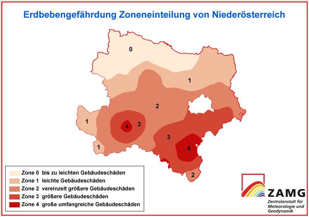 Graphik der Erdbebengefahr in Niederösterreich